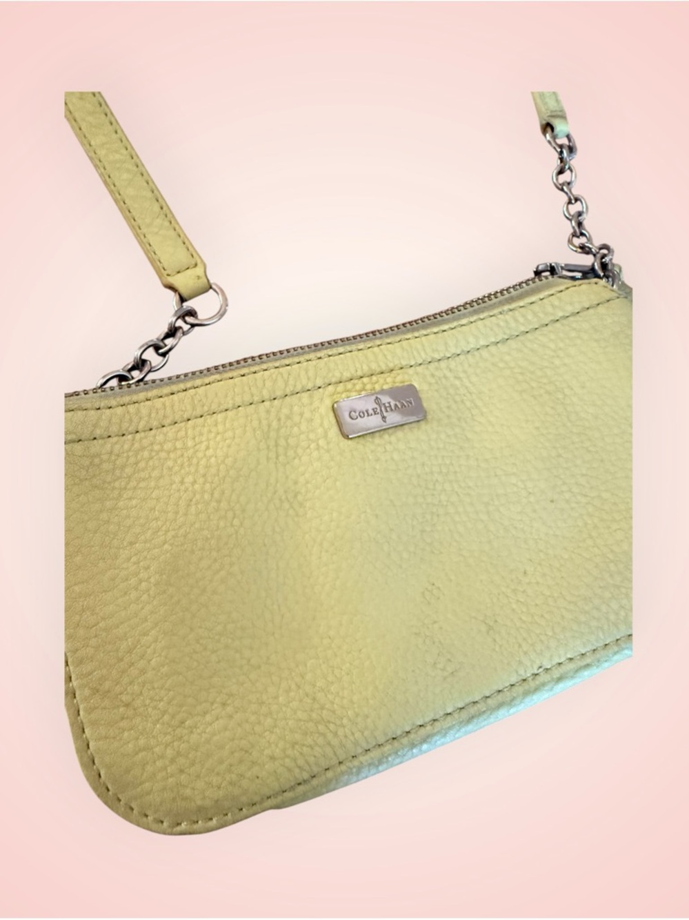 Cole Haan Lemon Lime Pebble Leather Wristlet with Chain Strap